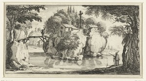 Landschap met een klooster op een rots