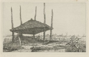 Landschap met een lege hooiberg