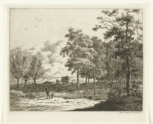 Landschap met een man en een jongetje bij een rivier