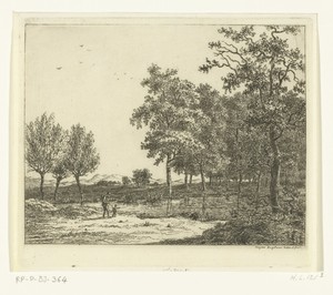 Landschap met een man en een jongetje bij een rivier