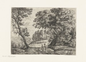 Landschap met een man en vrouw in gesprek