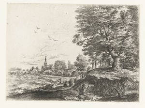 Landschap met een man met varkens