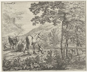 Landschap met een muildier en geiten
