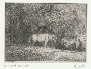 Landschap met een paard en twee figuren op de achtergrond