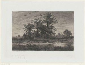 Landschap met een plas voor een boompartij