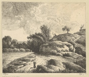 Landschap met een reiziger met bepakking