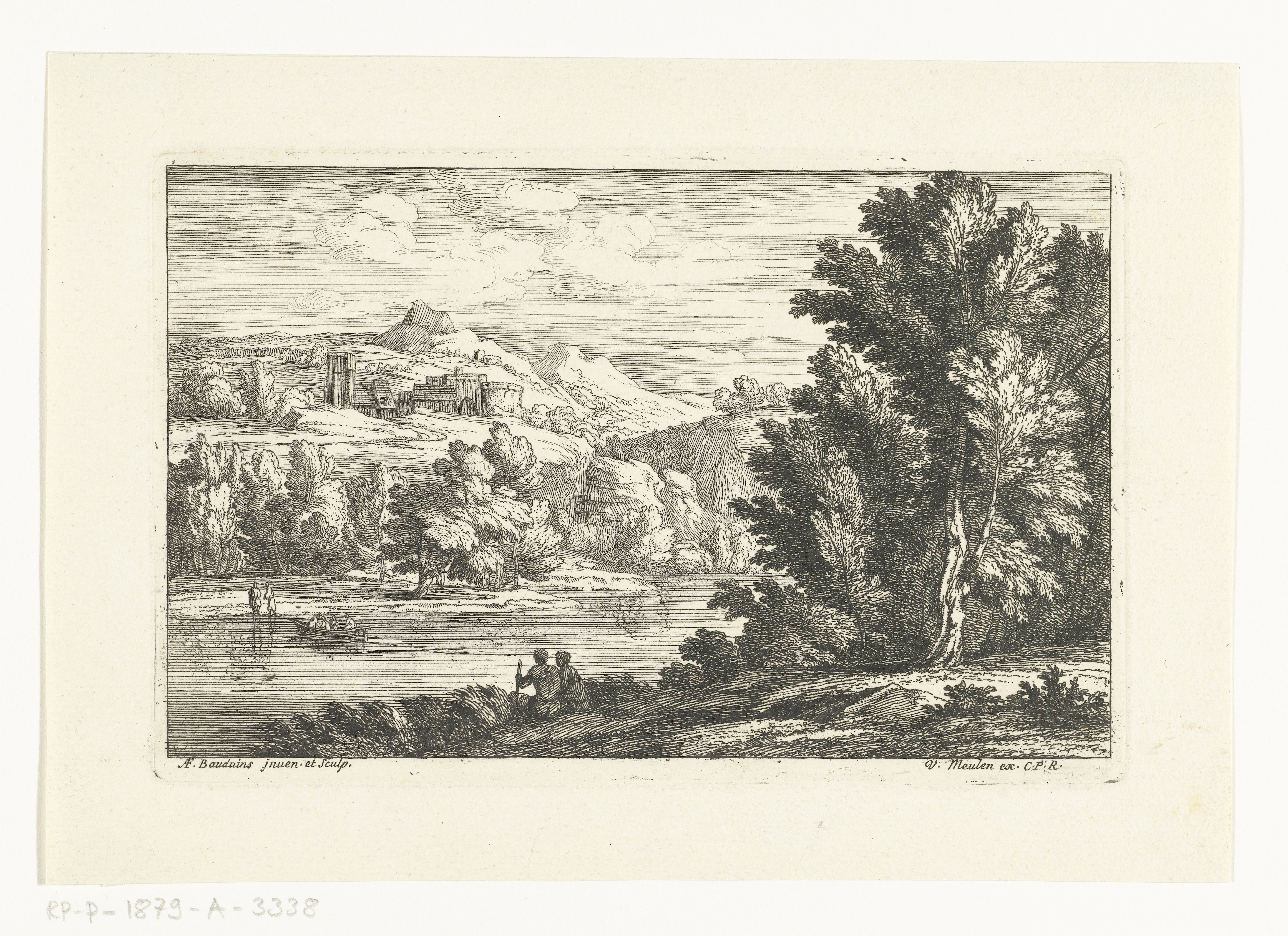 Landschap met een rivier en een burcht by Adriaen Frans Boudewyns