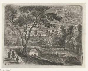 Landschap met een ruïne van een brug