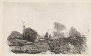 Landschap met een schuur en twee ruiters