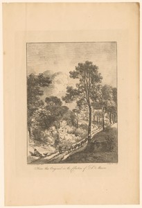 Landschap met een trekkar op een bospad