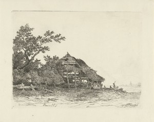 Landschap met een vervallen schuur