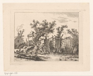 Landschap met een vissend stel aan de waterkant