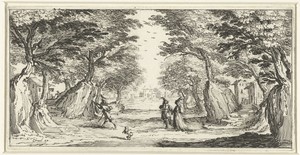 Landschap met een voornaam stel en een luitspeler
