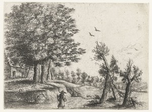 Landschap met een vrouw en een fluitspelende herder