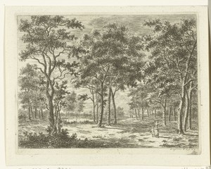 Landschap met een vrouw en een jongetje die takken sprokkelen
