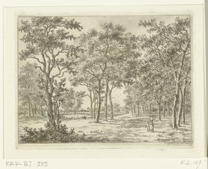 Landschap met een vrouw en een jongetje die takken vergaren