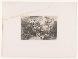 Landschap met een watermolen en een visser