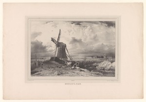Landschap met een windmolen aan het water