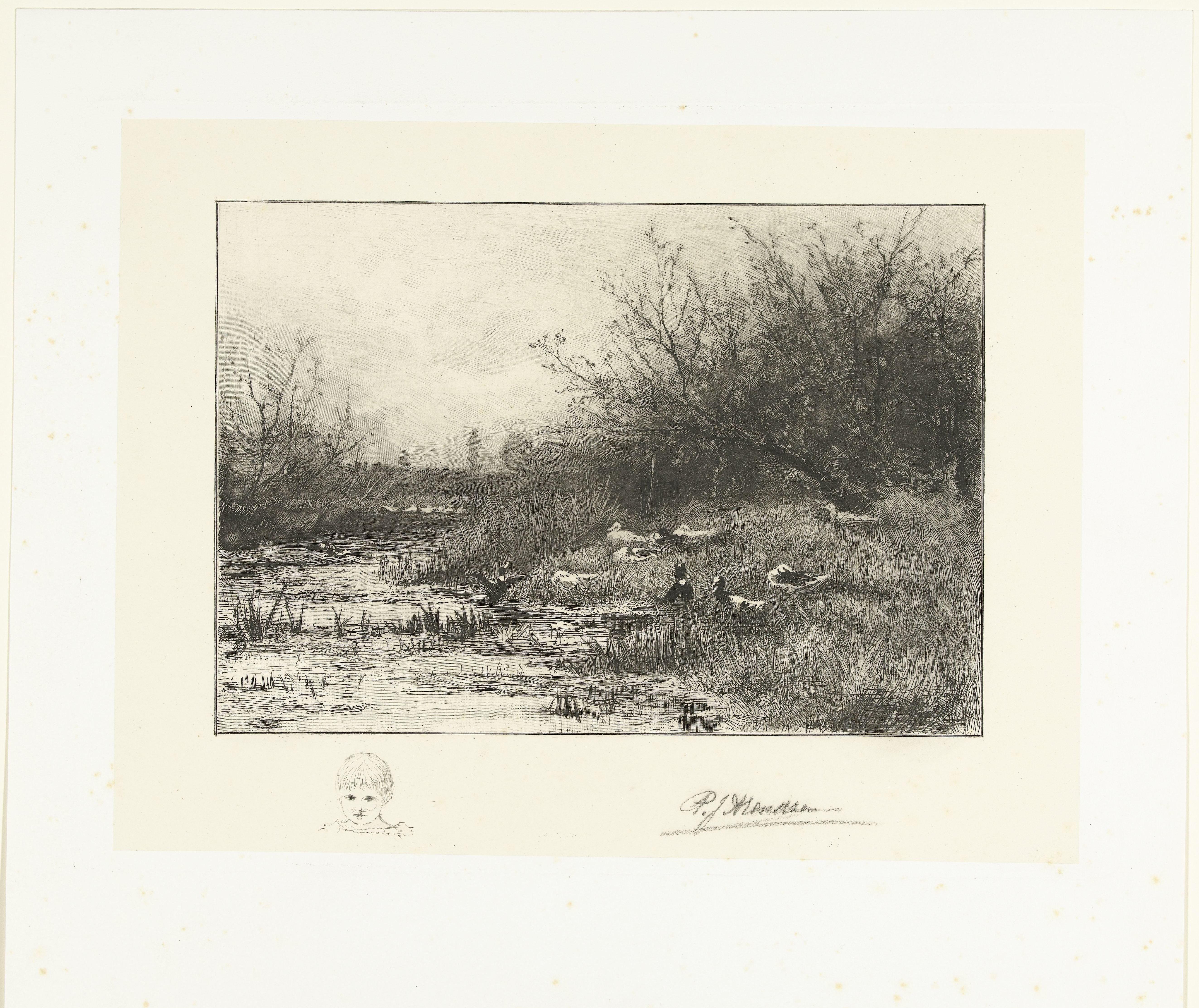 Landschap met eenden bij een plas by Petrus Johannes Arendzen