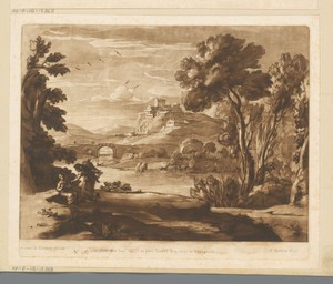 Landschap met engel die Hagar vertelt dat ze terug moet gaan naar Abraham en Sara