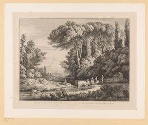 Landschap met figuren bij een badplaats