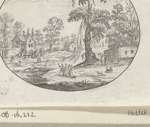 Landschap met figuren bij een boom
