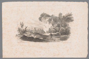 Landschap met figuren bij een rots
