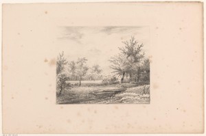 Landschap met figuren en boerderij