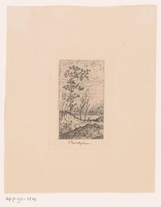 Landschap met figuren en een hek