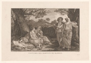 Landschap met figuren in traditionele klederdracht