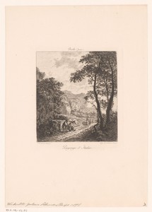 Landschap met figuren langs een pad
