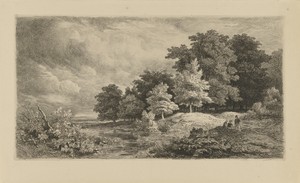 Landschap met figuren op een bospad