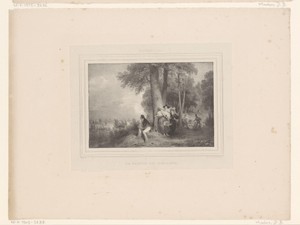 Landschap met figuren op een heuvel in een bos