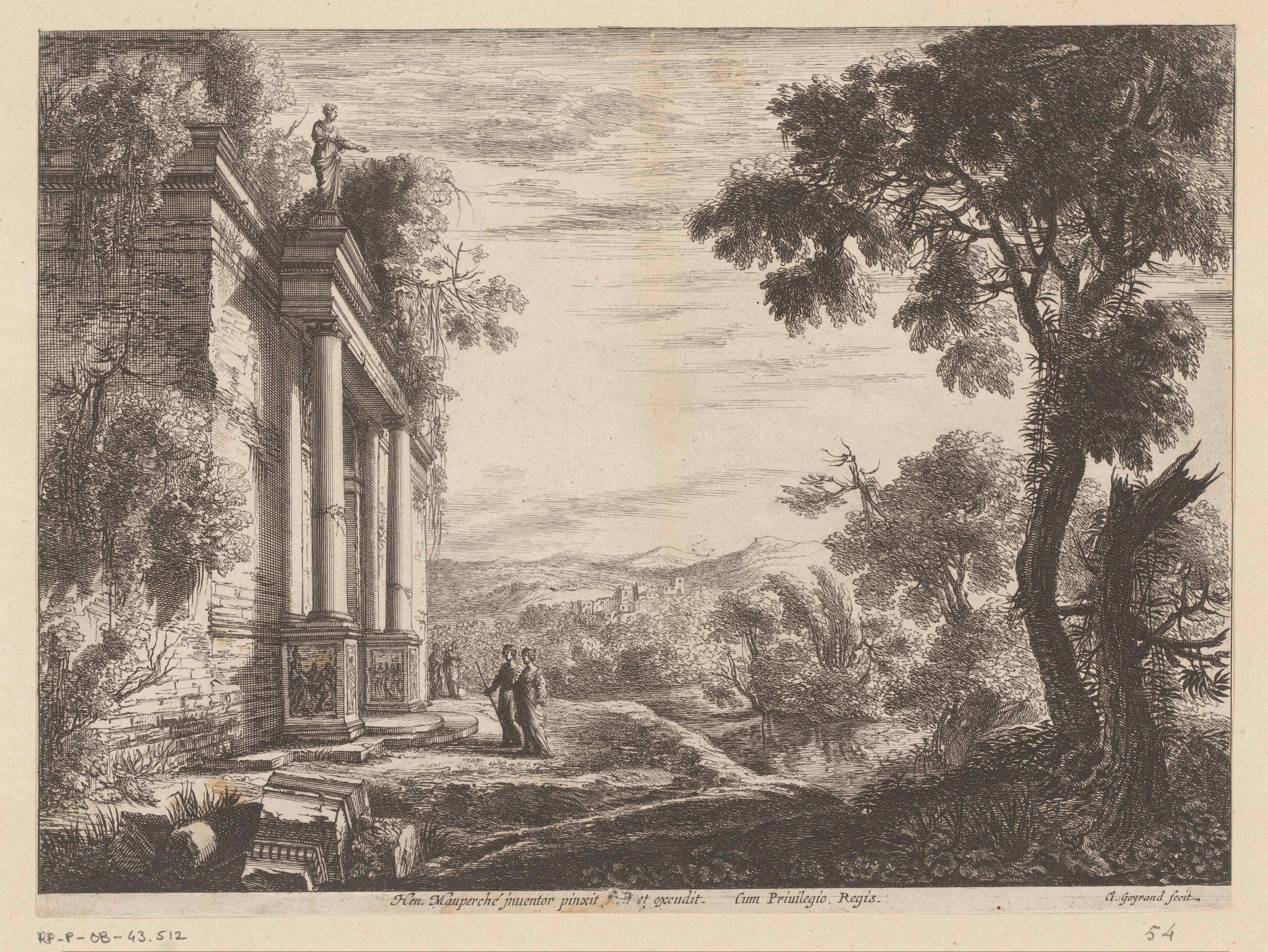 Landschap met figuren voor een antieke ruïne by Claude Goyrand