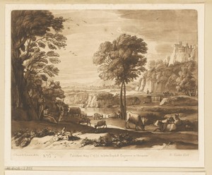 Landschap met fluitspelende herderin en vee bij een meer