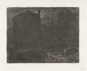 Landschap met gebouwen bij nacht