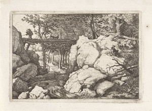 Landschap met geit op brug