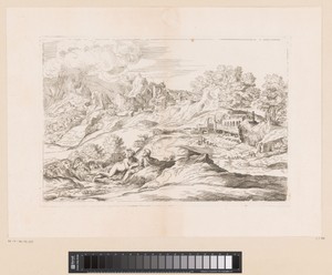 Landschap met gemaal en twee figuren op de voorgrond