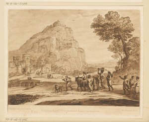 Landschap met gezicht op Delphi en processie