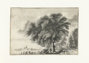 Landschap met gezicht op Dordrecht links