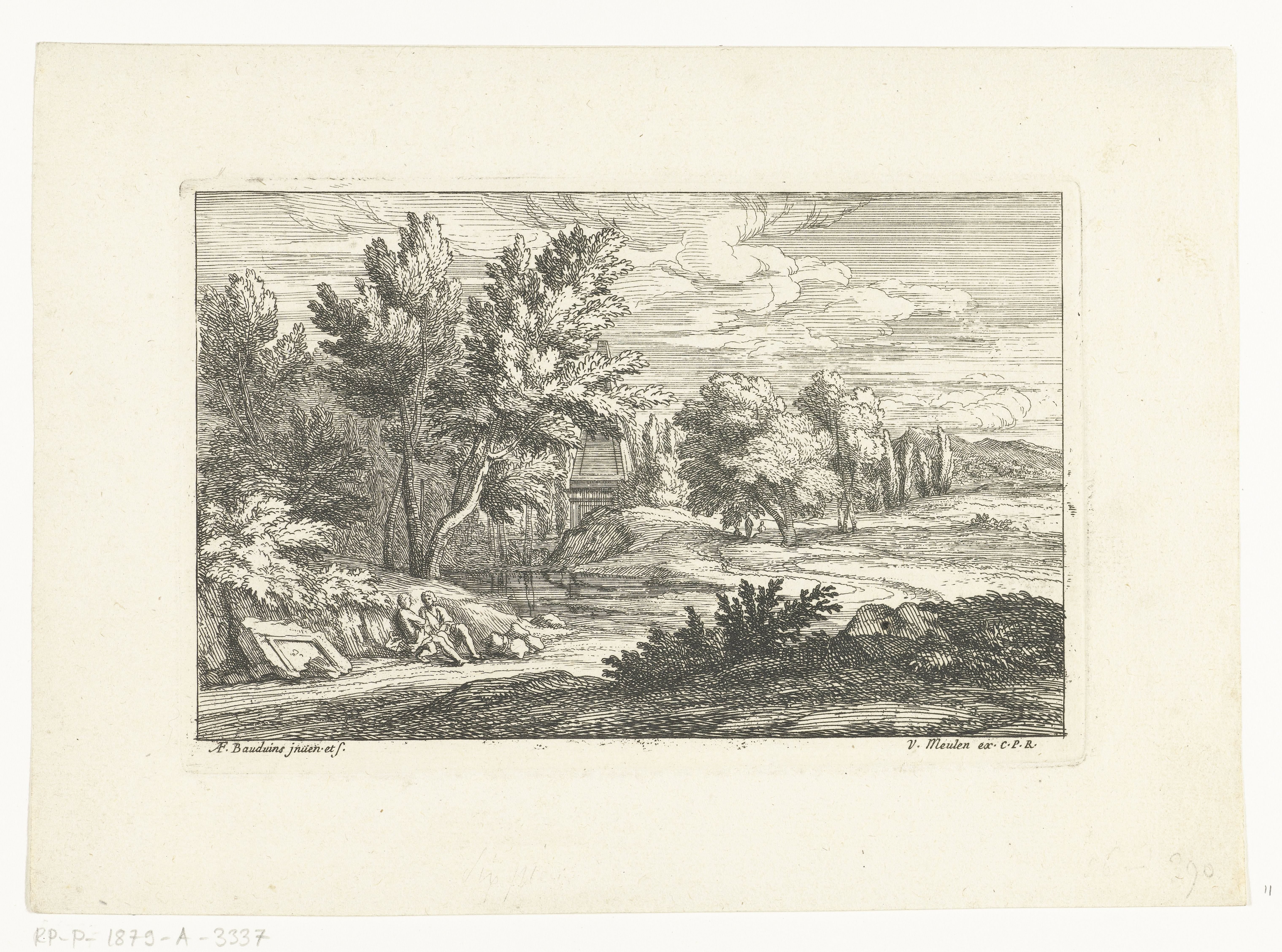 Landschap met grafmonument by Adriaen Frans Boudewyns