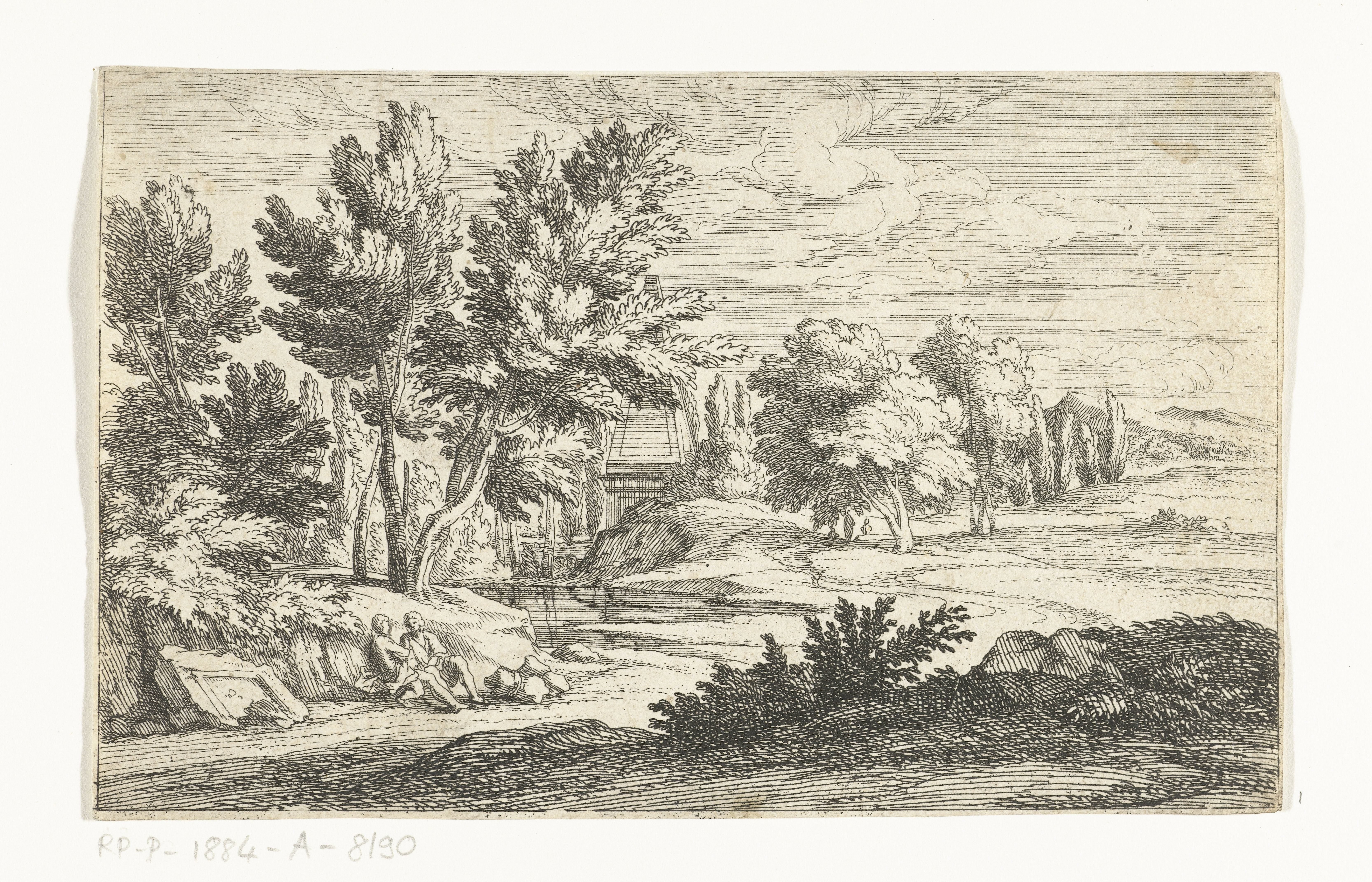 Landschap met grafmonument by Adriaen Frans Boudewyns