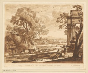 Landschap met Hagar en de engel bij een ruïne