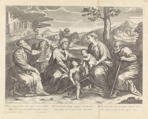 Landschap met Heilige Familie en andere heiligen