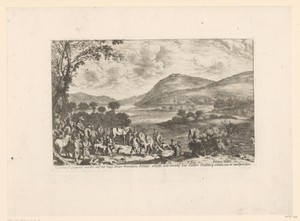 Landschap met heilige Leopold die belooft een klooster te bouwen