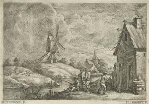 Landschap met herberg en een molen