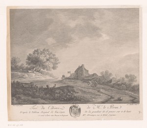 Landschap met herberg langs een weg