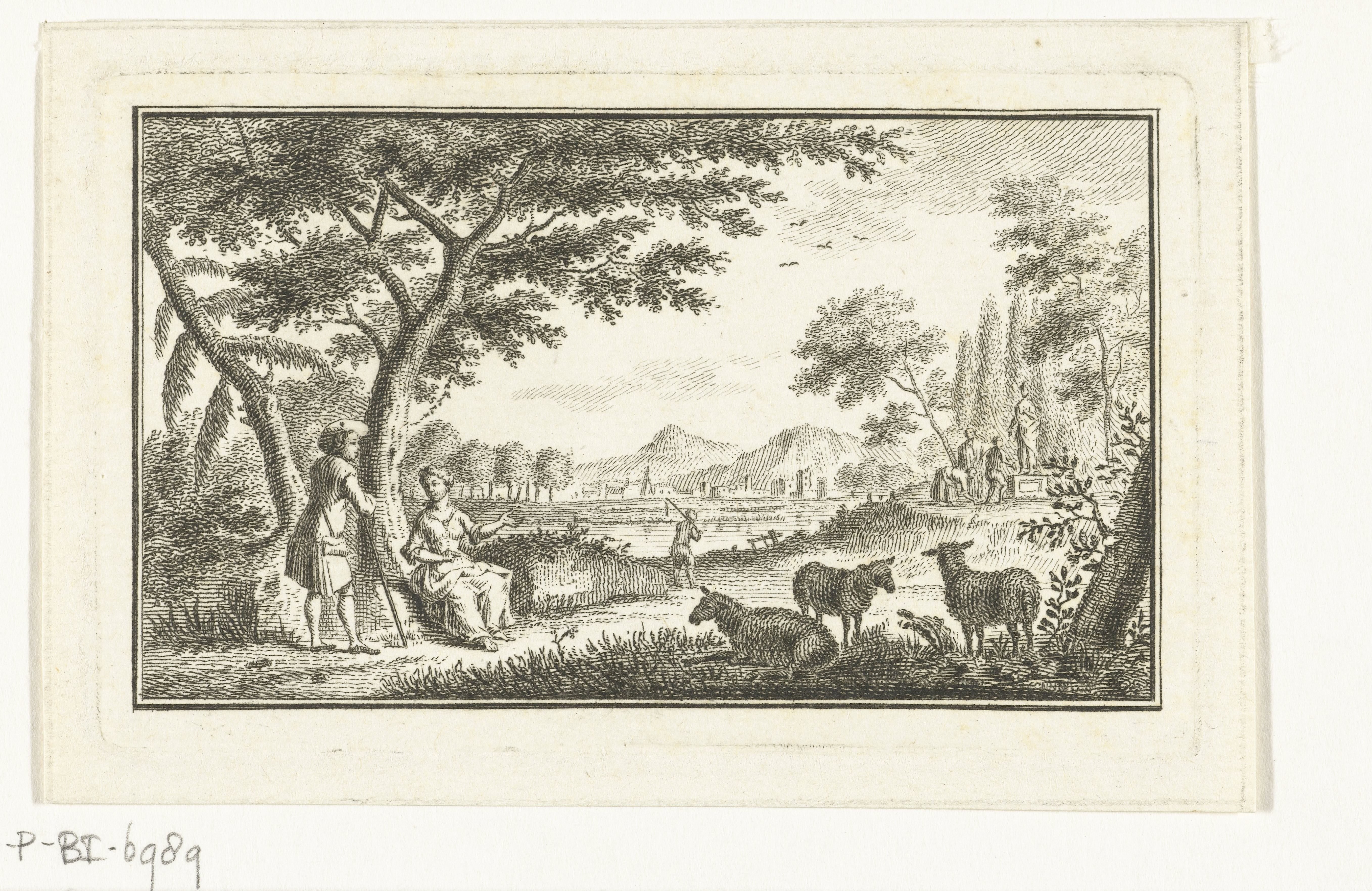Landschap met herder en herderin by Abraham Delfos
