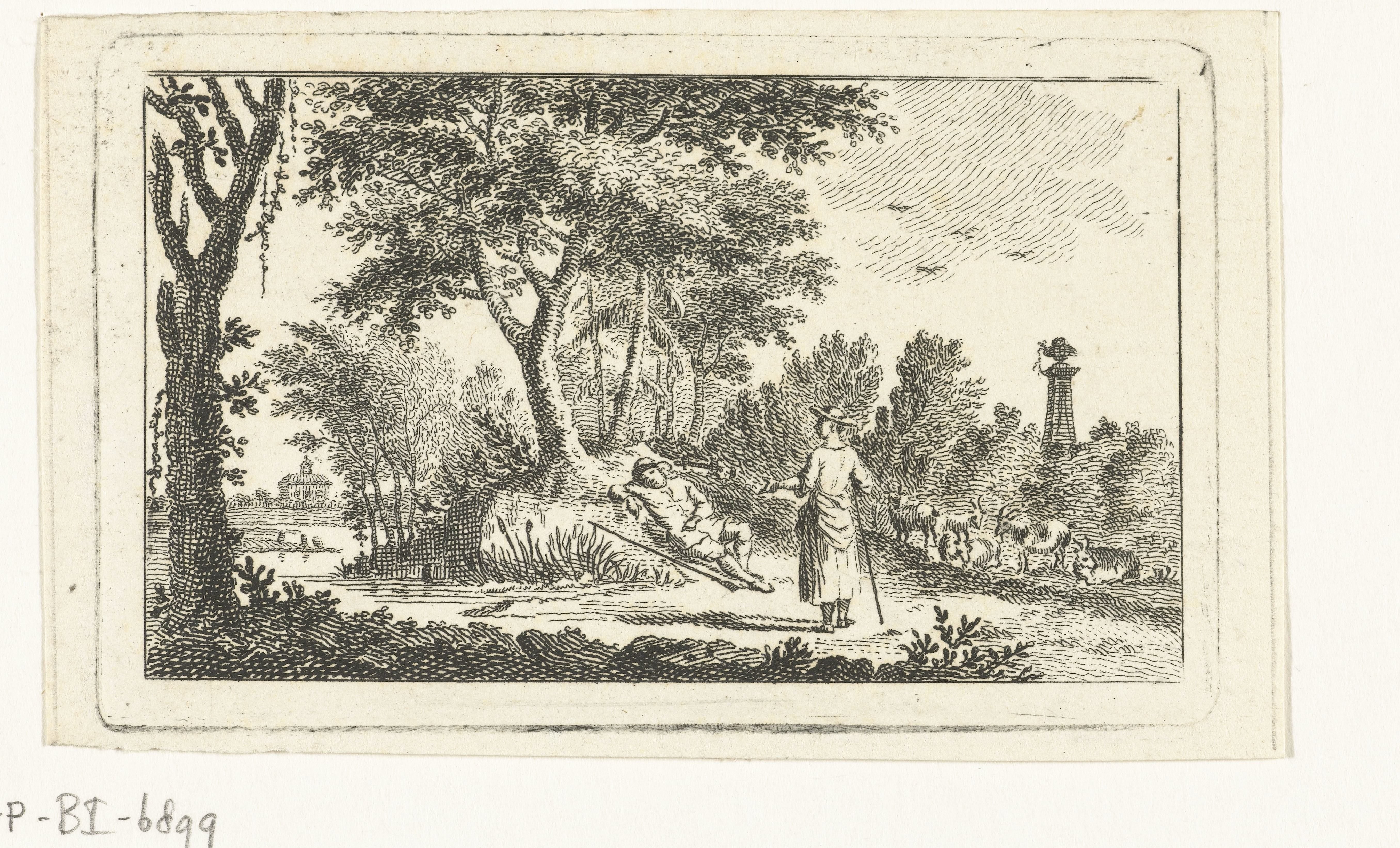 Landschap met herder en herderin by Abraham Delfos