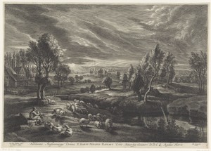 Landschap met herder en kudde schapen